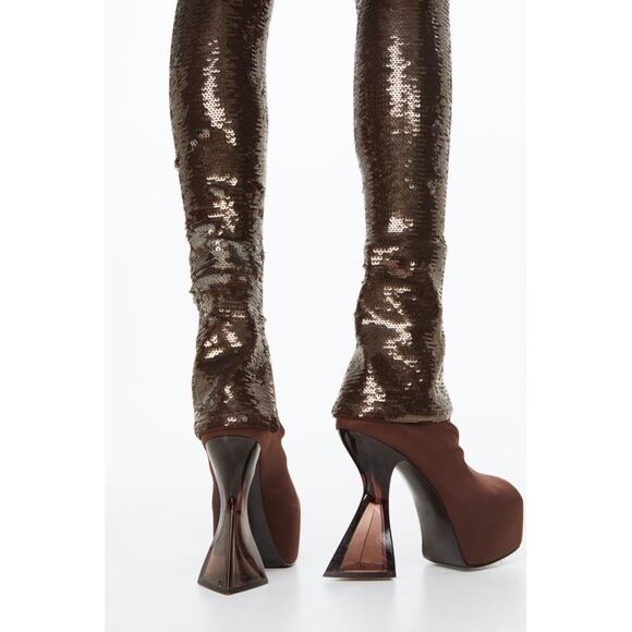 NWT H&M Satin Platform Boots in Brown Metaverse Design Story AW22 | Size 8 - Picture 5 of 8